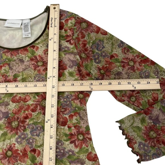 Liz Claiborne Floral Print Long Sleeve Top XL Polyester Vintage 90s Y2k Style - Picture 4 of 7